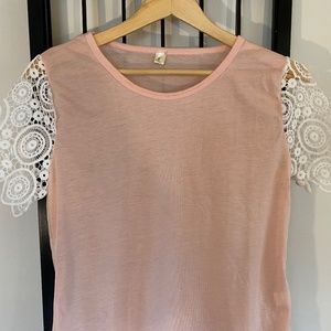 Womans Pink and White Lace Top by Amy Fashion